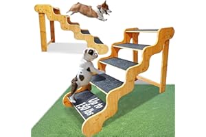 GXONE Dog Steps for Bed,24 Inches 5 Step Dog Stairs for Senior Pets to Get On 30 Inches High Beds/Car,Made of Bamboo Can Support Large Dogs Weighing Up to 160 LB