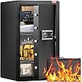 VEVOR Single Door 4.0 cu.ft Safe Box with Key Lock, Password & Fingerprint, Safe Lock Box with Fireproof Bag, Key Rack, LED Light, and 2 Shelves for Money, Documents, Jewelry, and Valuables, Black
