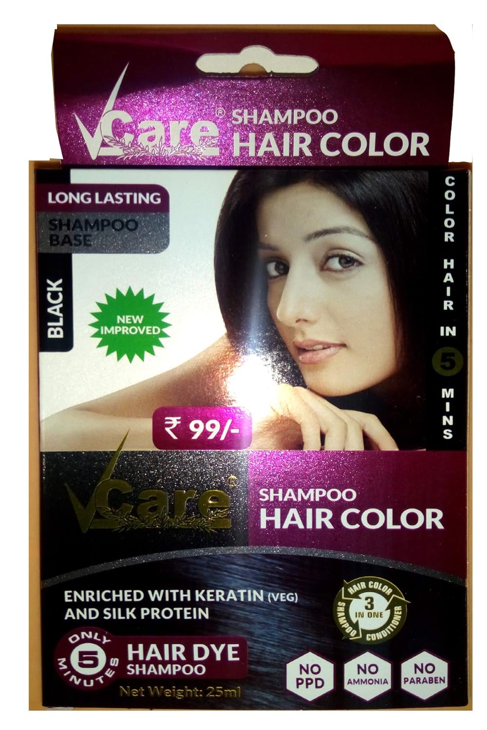 Vcare Shampoo Hair Color Black - 25ml 