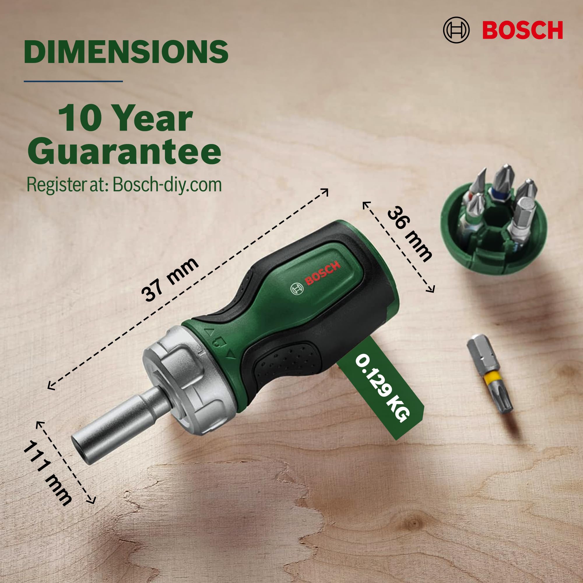 Stubby Ratchet Screwdriver with 6 Bits 8