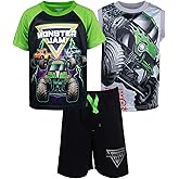 Monster Jam Grave Digger El Toro Loco Megalodon T-Shirt Tank Top and French Terry Shorts 3 Piece Set Toddler to Big Kid