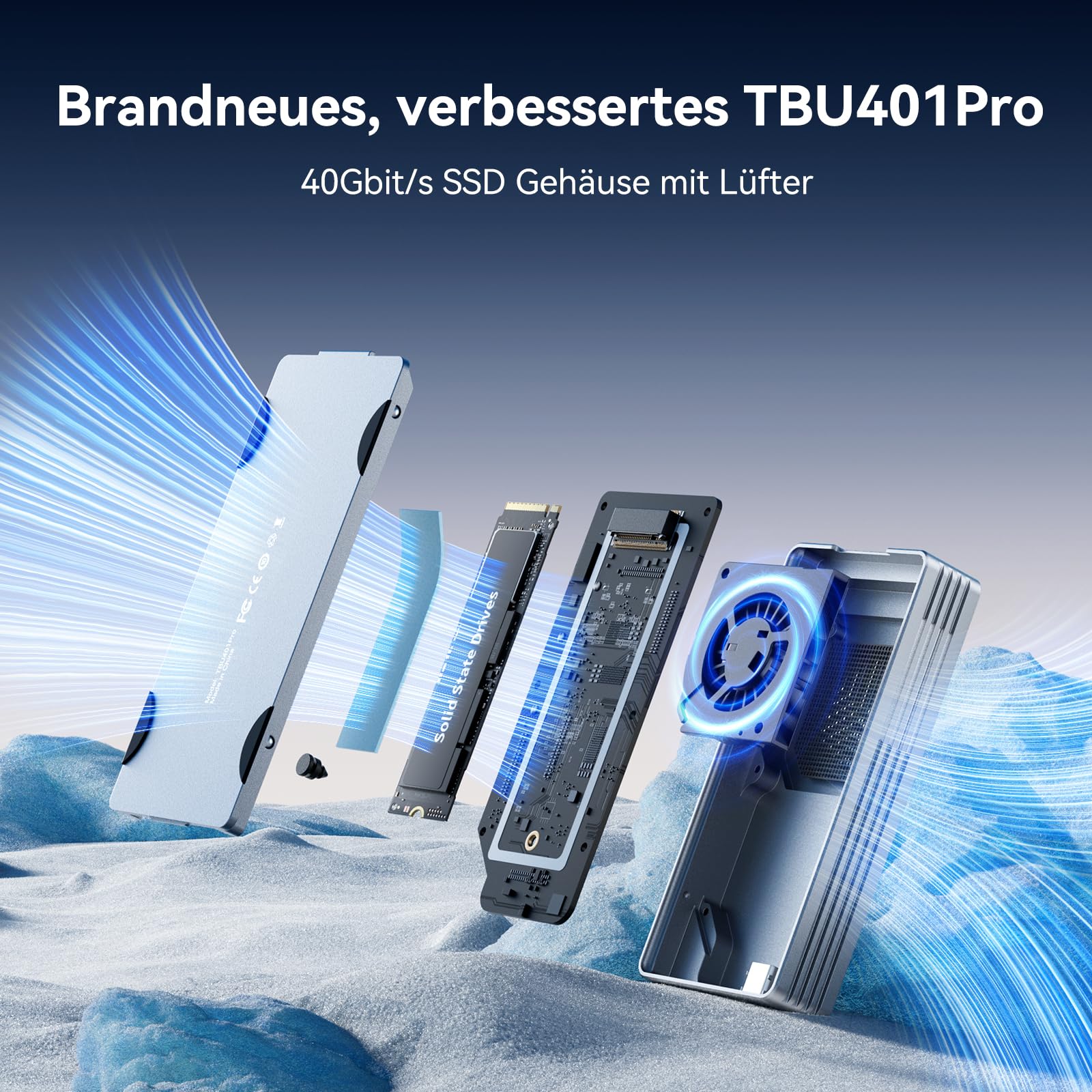 40Gbps M.2 NVMe SSD Gehäuse mit Lüfter, ANYOYO NVMe Gehäuse kompatibel für Thunderbolt 5/4/3 M.2 SSD Gehäuse für PCIe 2280 M-Key (B+M Key), USB C Aluminium SSD Gehäuse kompatibel für USB 4/3.2/3.1 4