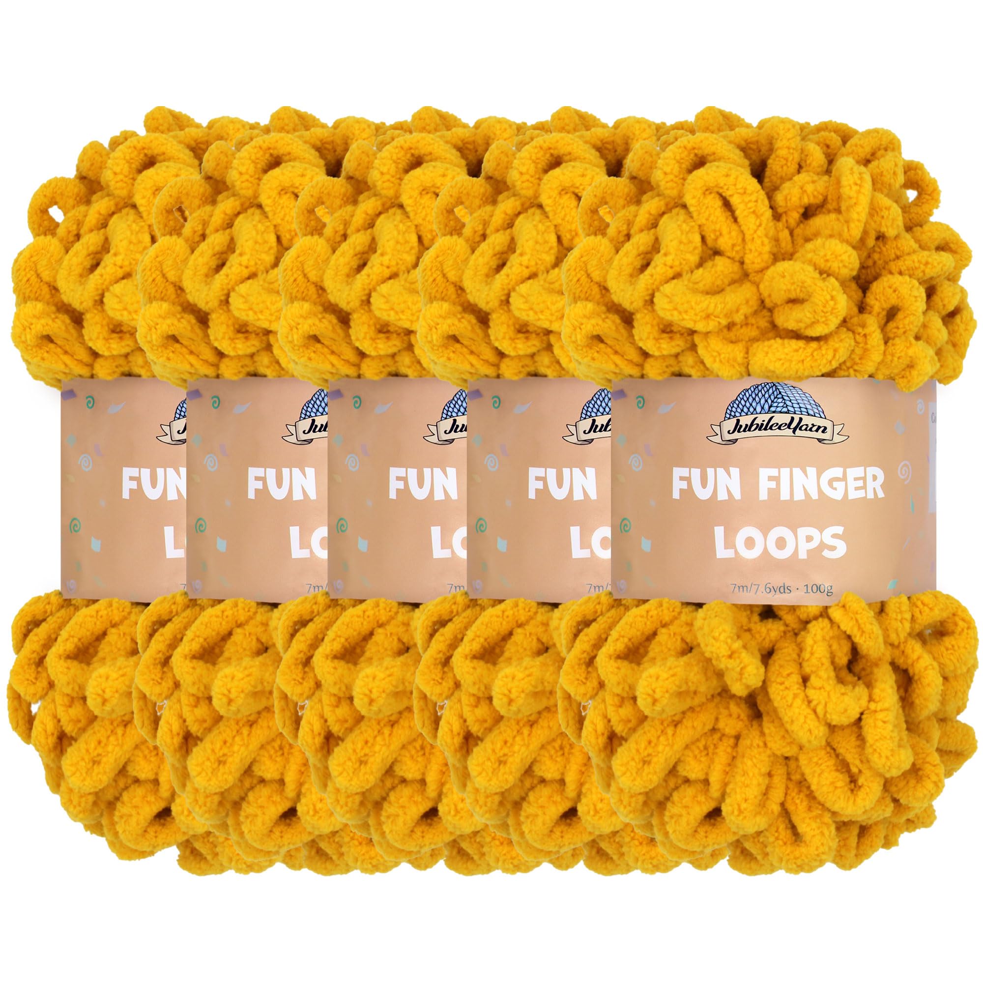 JubileeYarn Fun Finger Loops Yarn - Polyester Jumbo Weight Loop Yarn - 100g/Skein - Mustard - 5 Skeins — image 1