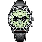 Citzen Men's Eco-Drive Weekender Sport Casual, Black Stainless Steel Watch, Black Leather Strap, Chronograph (Model: CA4505-21X)