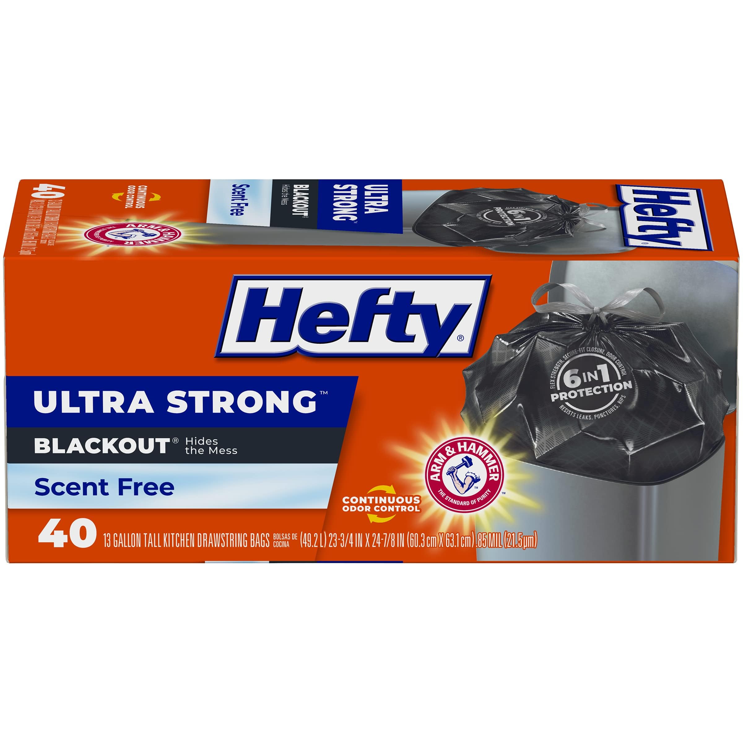 Hefty Ultra Strong 13 Gallon Trash Bags, Black Tall