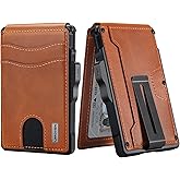 umoven Wallet for Men - with Money Clip Slim Leather Slots Credit Card Holder RFID Blocking Bifold Minimalist Wallet (Top Layer Leather-Sienna Brown)