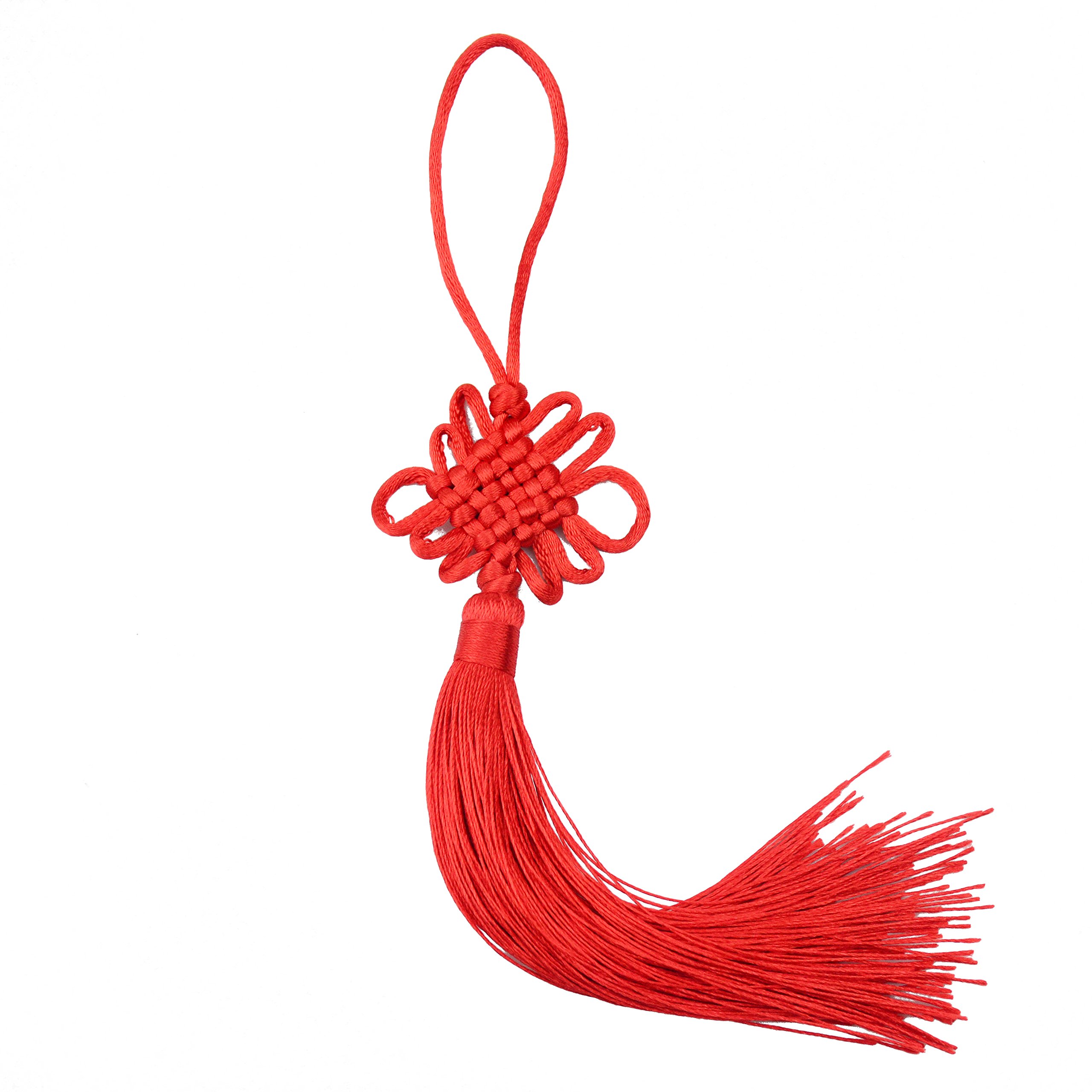 Makhry 10pcs 8.5 Inch Handmade Silky Floss Chinese Tassel with Satin Silk Made Chinese Knots for Door and Car Handing Decoration, DIY Craft (Red)