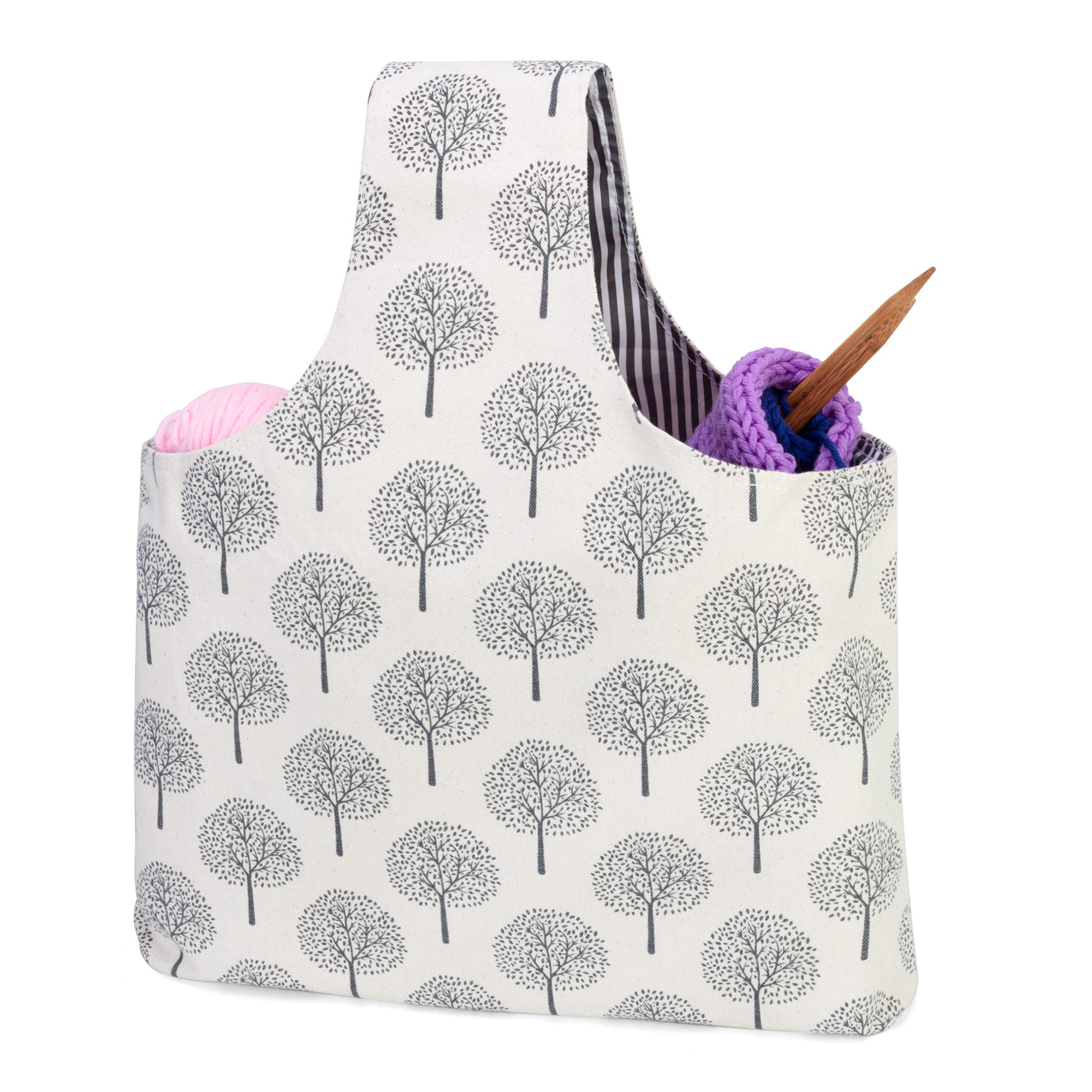 Teamoy Knitting Tote Bag, Travel Project Wrist Bag for Needles(up to 14 Inches), Yarn and Crochet Supplies, Multipurpose, Perfect Size for Knitting on The Go (Large, Tree)
