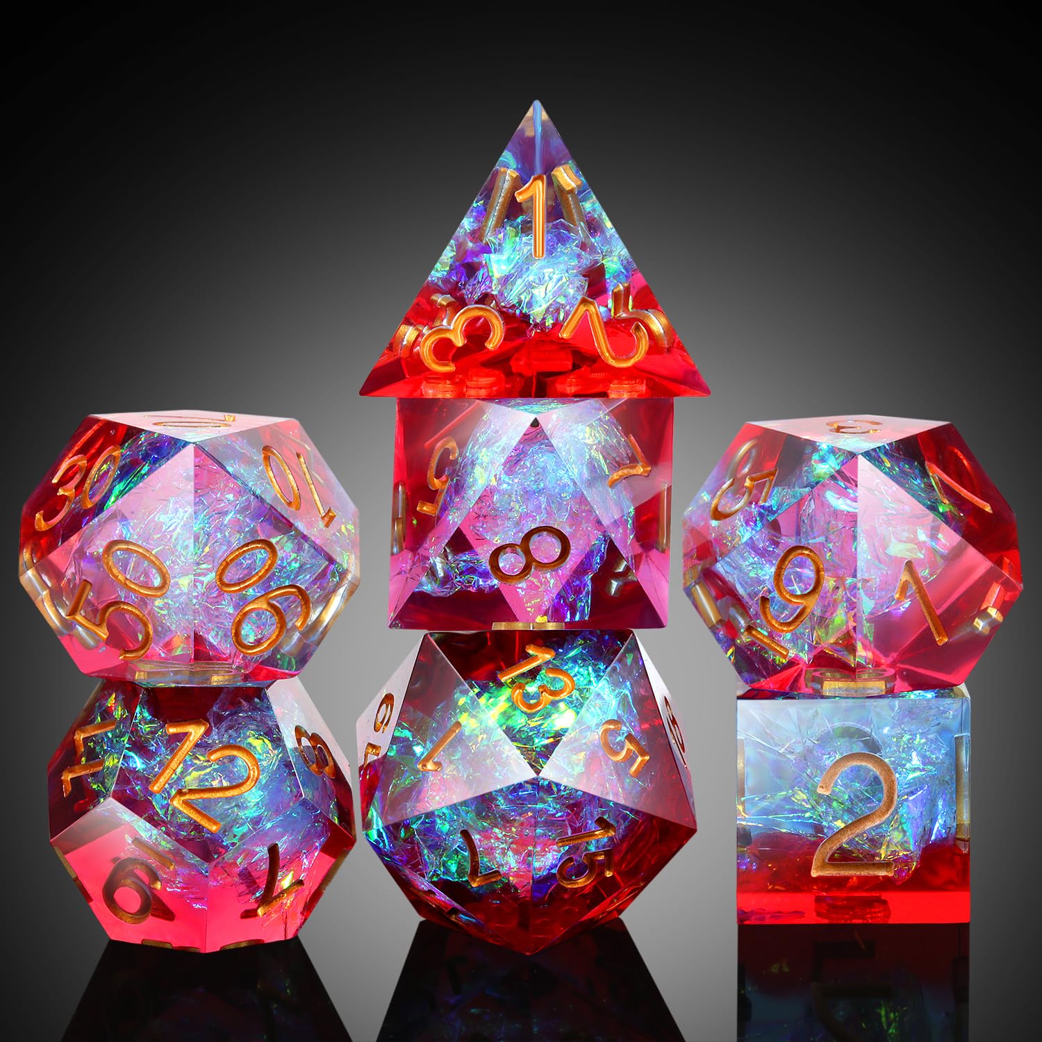 Shiny D&D Dice,DNDND Handmade Double Layers Sharp Edge Die with Gift Case for D&D Dungeons and Dragon Games (Red and Blue) — image 1