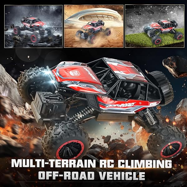 BEZGAR MONSTER TRUCK TOYS – 1:12 REMOTE CONTROL MONSTER TRUCK WITH LIGHT, RC CRAWLER FOR ADULTS, SCALE RC TRUCK WITH 45° CLIMBING, REMOTE CONTROL CAR FOR BOYS RED