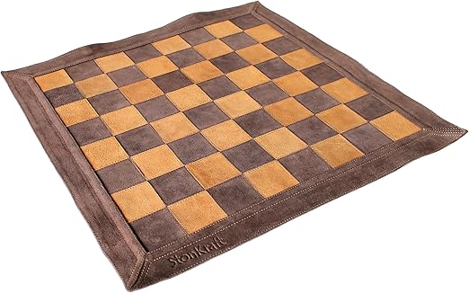 Stonkraft 19 x 19 Genuine Leather Chess - Brown Colour | Roll-up Chess | Tournament Chess