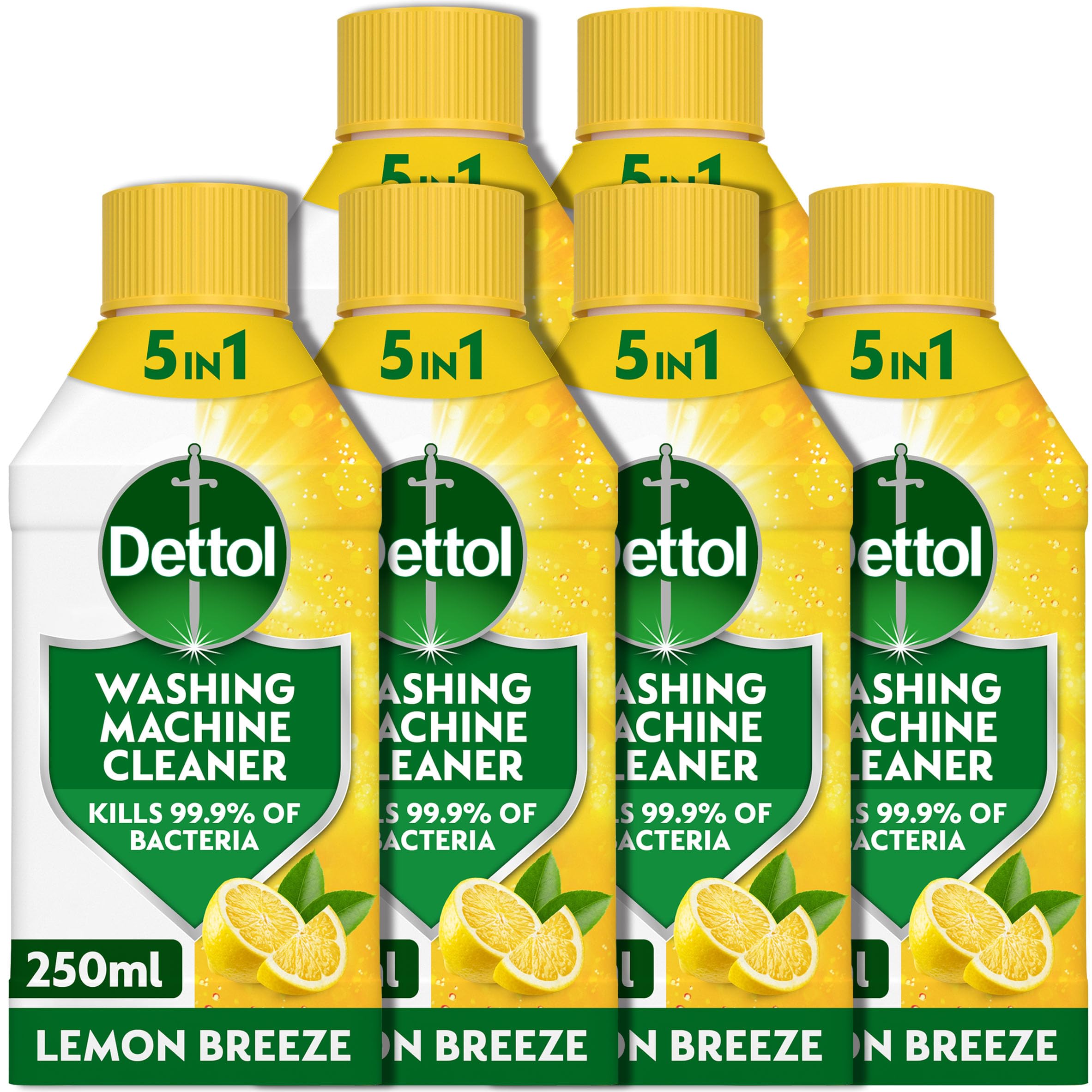 Dettol, Washing Machine Cleaner, Lemon, 1.5L (250ml x 6pck) Antibacterial, Removes Bacteria, Odours, Limescale and Hidden Dirt, Lasting Freshness, Kills 99.9 Percent of Bacteria