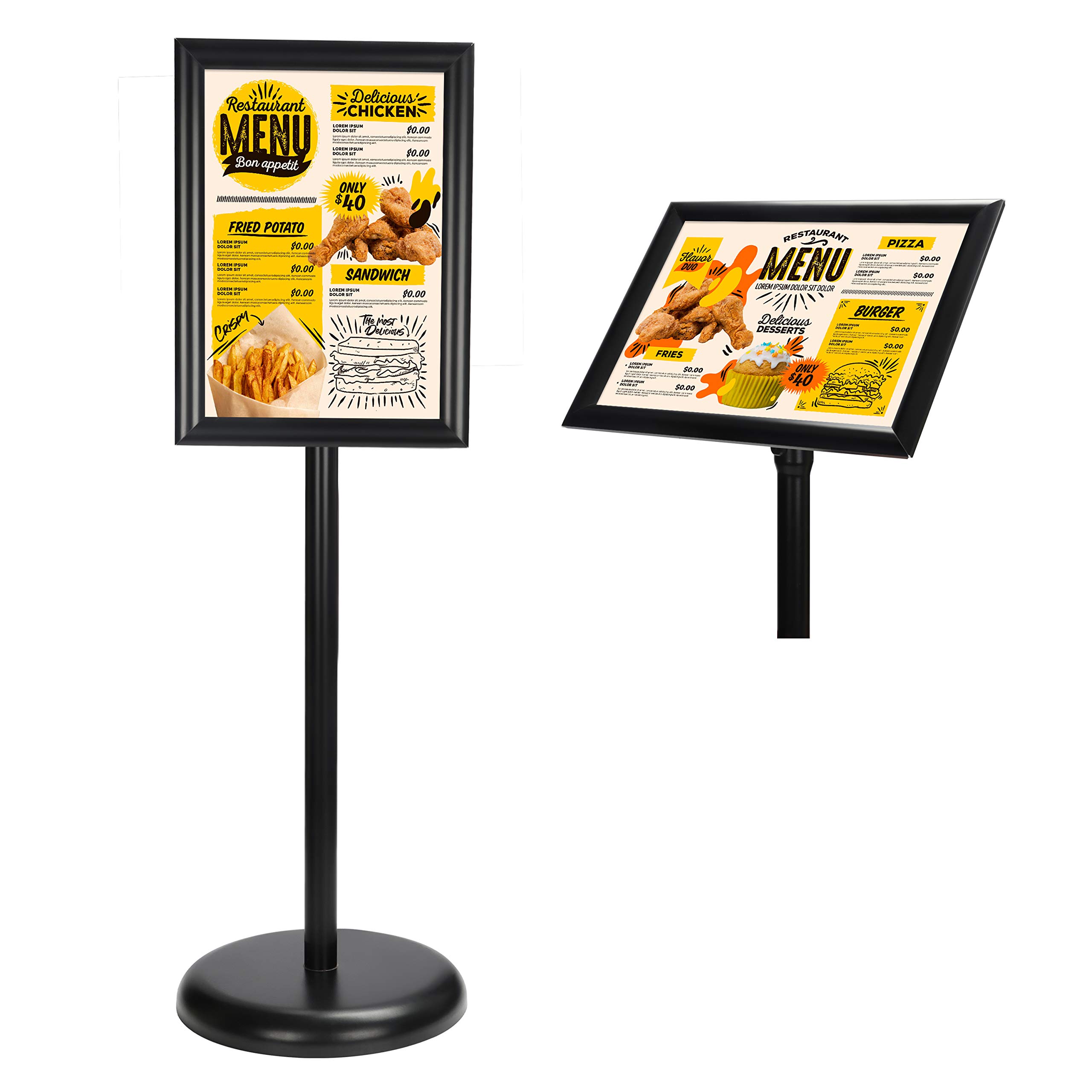BELLE VOUS Black A4 Adjustable Sign Holder Stand - Aluminium Pedestal Poster Standing Display - Snap Frame for Portrait & Landscape View - For Weddings, Exhibitions, Retail Stores & Restaurant Menus