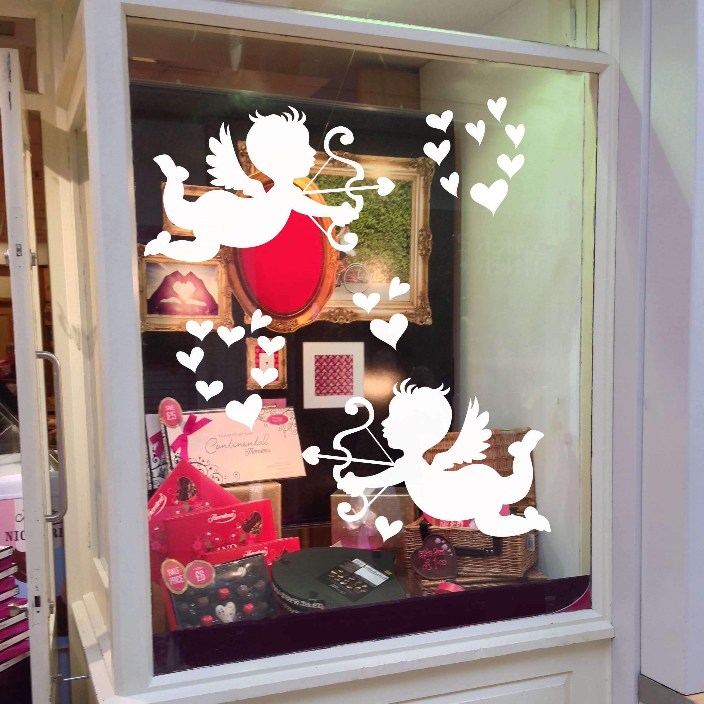 Valentine's Day Window Decorations – Two Large Valentine Cherubs with 20 Hearts - Valentines Window Display