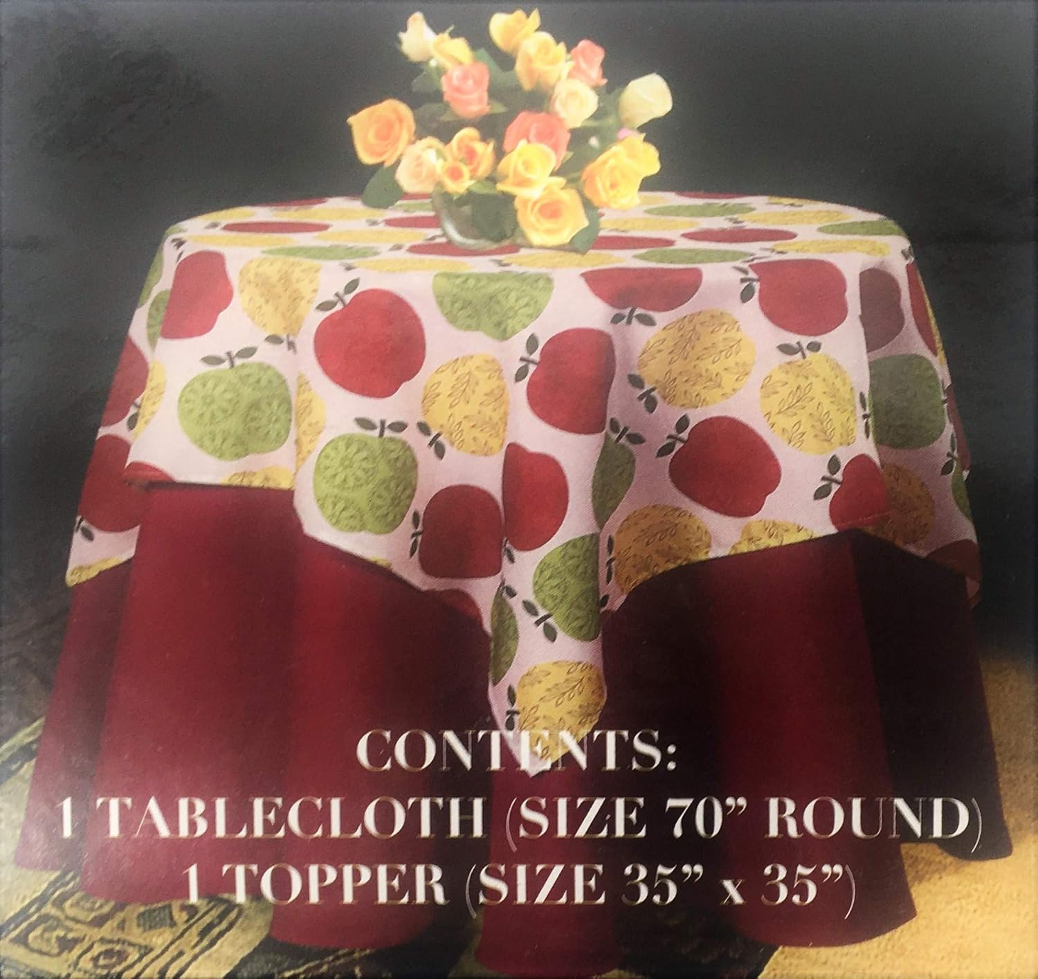 2Piece Fabric Tablecloth Topper Set, 70" Round Solid, 35