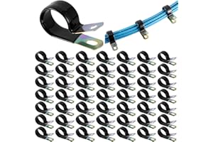 Tandefio 50 Pack Vinyl Coated Cable Clamps Galvanized Steel Cable Metal Wire Rubber Cushioned Insulated Hose Pipe Clamp for T