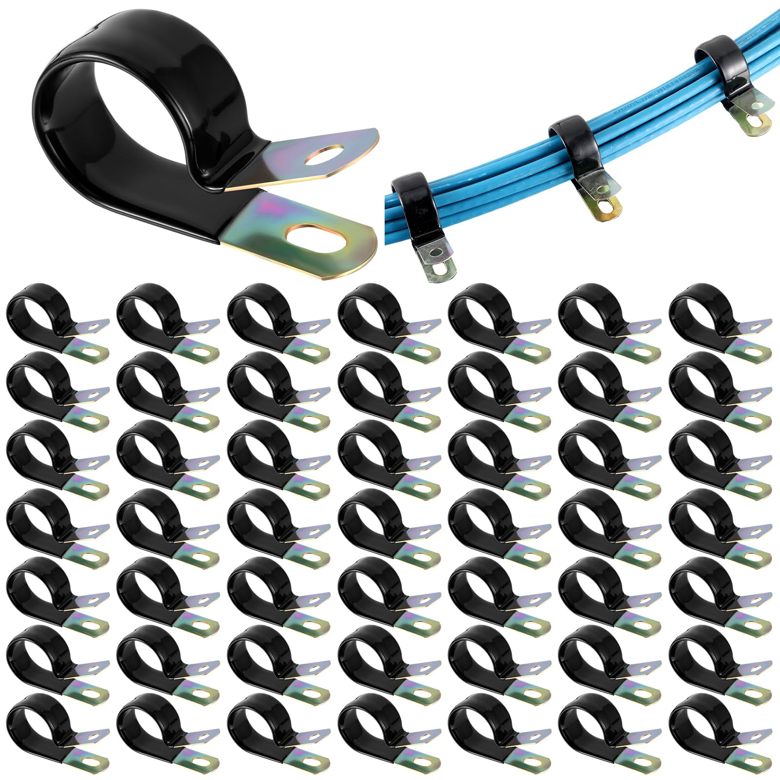Photo 1 of Tandefio 50 Pack Vinyl Coated Cable Clamps Galvanized Steel Cable Metal Wire Rubber Cushioned Insulated Hose Pipe Clamp for Tube Lines Wire Cord Installation(1inch, 26mm)