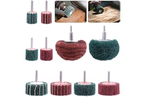 Mardatt 10Pcs Non Woven Abrasive Buffing Pads Wheels Drill Attachment Set, Scouring Pads Wheel with 1/4" Shank, Rotary Buffer