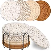 Mckanti Drink Coasters Set of 8, 4 Colors Absorbent Cotton Woven Round Coasters for Living Room Decor, Tabletop Protection Su