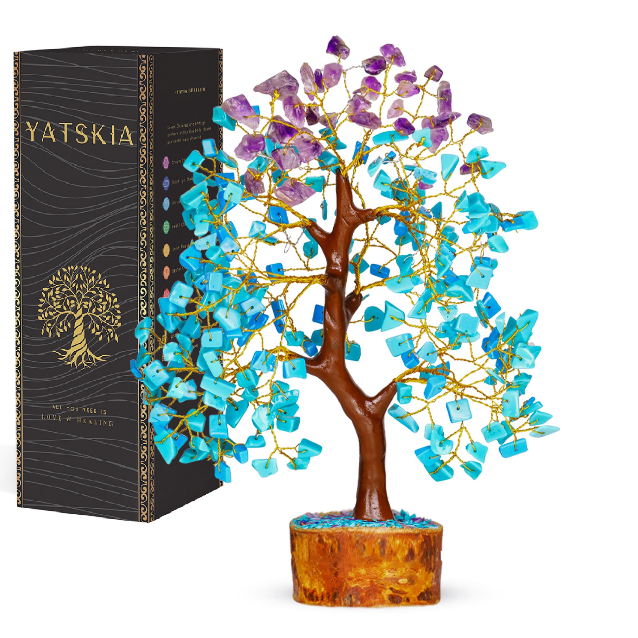 YATSKIA Amethyst and Turquoise Crystal Tree, Gemstone Tree Home and Office Decor, Good Luck Gifts, Crystals Decor, Housewarming Gifts