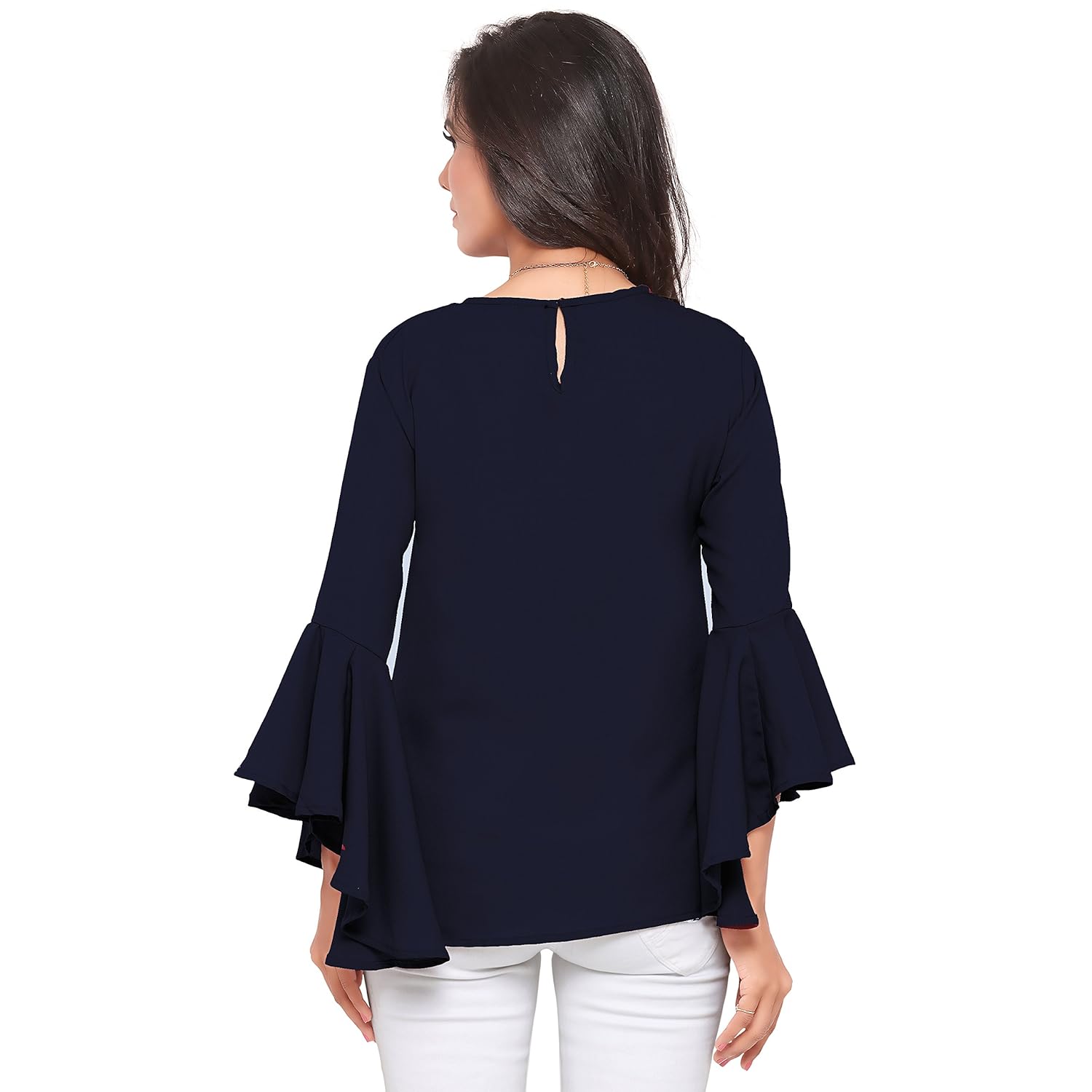 serein women's top (navy blue crepe top with flute sleeves)