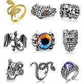Amoybester Adjustable Snake Skull Rings for Women Men, ALT Y2K Goth Accessories Rings Eboy Egirl Pirate Biker Gothic Cool Vintage Punk Jewelry Rings Aesthetic