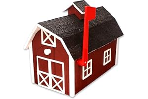 AmishToyBox.com Deluxe Wooden Mailbox, Dutch Barn Style (Red with White Trim)