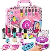 Amagoing Kids Nail Polish Set for Girls, All-in-One Nail Art Kit with Storage Box Ages 6-8, Non Toxic Peelable Nail Polish, Nail Dryer, Hair Clip, Girl Makeup Case Toys Birthday Gift for 5 6 7 8 9