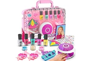 Amagoing Kids Nail Polish Set for Girls, All-in-One Nail Art Kit with Storage Box Ages 6-8, Non Toxic Peelable Nail Polish, Nail Dryer, Hair Clip, Girl Makeup Case Toys Birthday Gift for 5 6 7 8 9