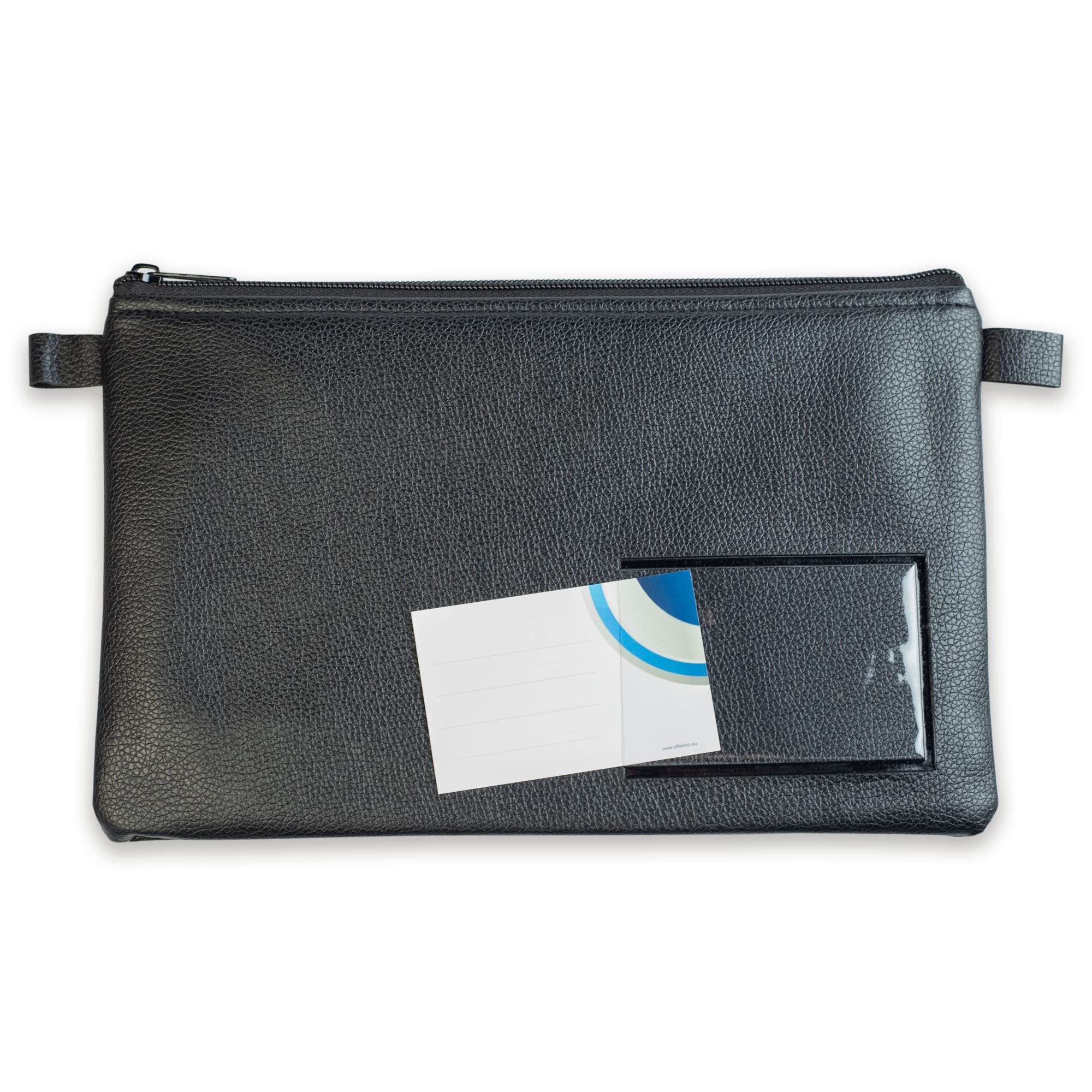 10716 Bank Bag with Zip and Window for Business Cards and Labelling 27 x 17 cm A5 Artificial Leather Black