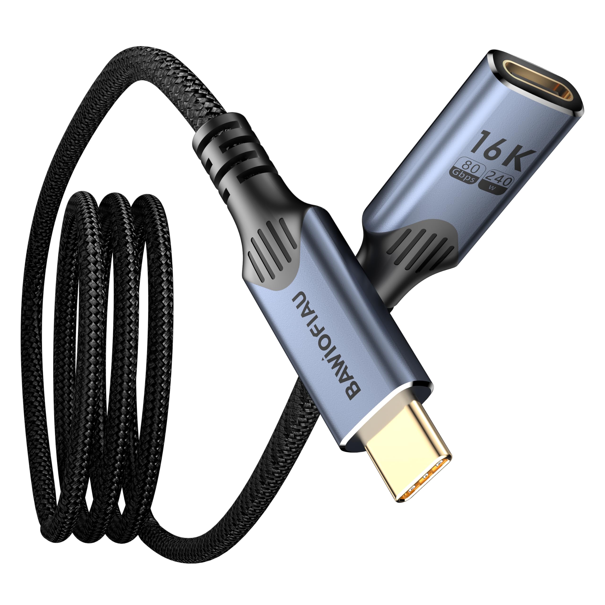 Photo 1 of 3.3ft/1 M usb c to usb c Extension Cable Compatible with Thunderbolt 5, high Speed 80gbps Data Transfer,240w USB 5.0 type c Male to Female Extension Cable 5A Fast Charging,8K/16K Video Display