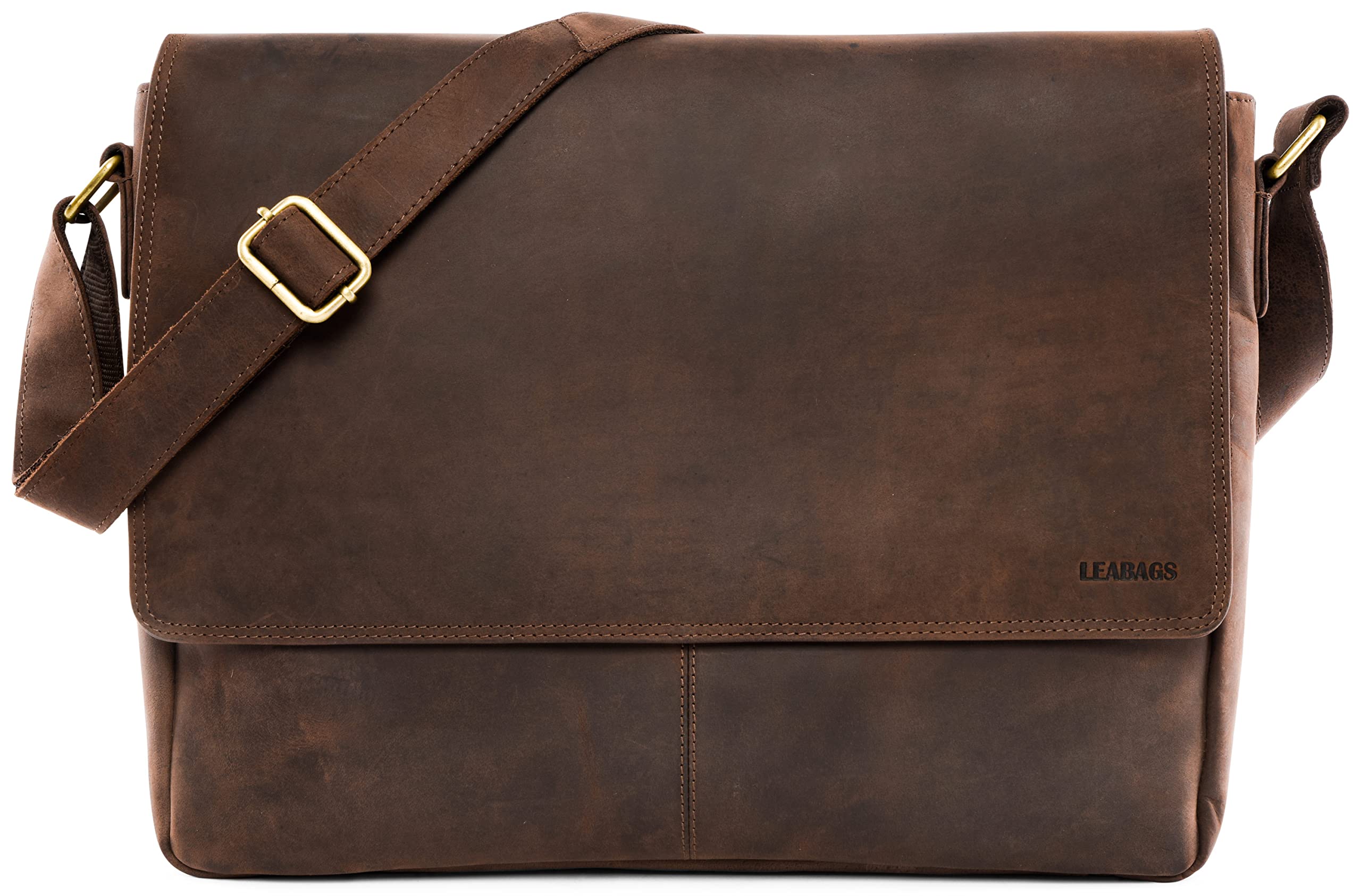 LEABAGS Acapulco Leather Shoulder Bag I 15 inch Laptop Bag I Genuine Buffalo Leather Messenger Bag I Shoulder Bag I Leather Bag I Work Bag I 30x11x39 cm