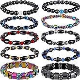 Hicarer 10 Pieces Magnetic Hematite Bracelets for Men Women Magnetic Bracelet Rock Beads Stone Bracelet,10 Styles