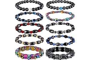 Hicarer 10 Pieces Magnetic Hematite Bracelets for Men Women Magnetic Bracelet Rock Beads Stone Bracelet,10 Styles