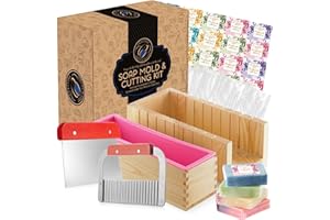 CraftZee Soap Molds for Soap Making - Soap Making Supplies with Soap Cutter Box, Silicone Mold, Wavy & Straight Cutter, Personalized Labels & 100 Soap Bags - Homemade DIY Kits for Adults