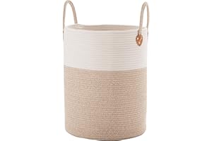 MOJOSCEND Laundry Basket Woven Rope Hamper, 60L Tall Clothes Hamper, Blanket Basket, Baby Nursery Kid Hamper in Bedroom, Brown
