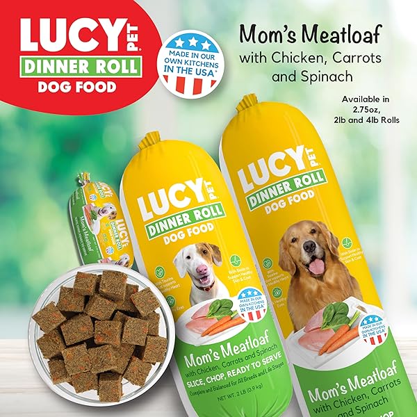 LUCY PET DINNER ROLLS- MOM’S MEATLOAF CHICKEN WITH CARROTS AND SPINACH 2LB