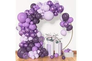 Amandir 153pcs Purple Balloon Garland Arch Kit, Different Sizes 18 12 10 5 inch Lavender Latex Metallic Confetti Purple Balloons for Girls Women Wedding Birthday Baby Shower Party Decorations Supplies