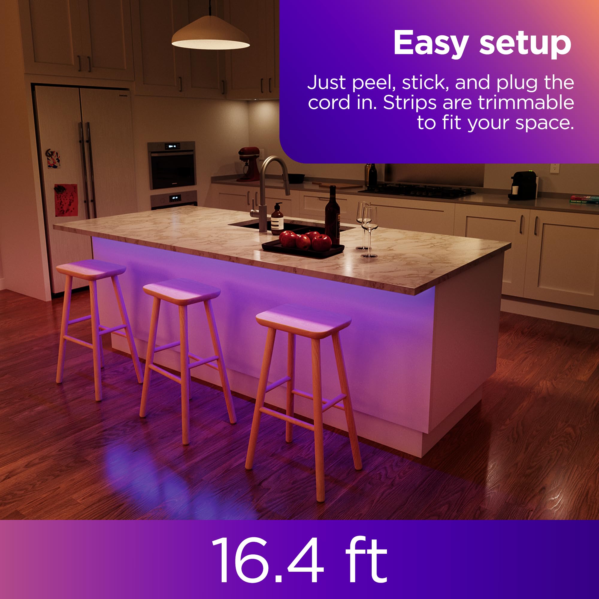 Roku Smart LED Light Strip, 16.4ft - Color Options with Adjustable Brightness & Temperature - Peel & Stick WiFi Smart Strip Lights Works Voice, Alexa & Google Assistant - Smart Home Products