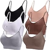BQTQ 6 Pcs V Neck Bralettes for Women Padded Bralette with Straps Seamless Bra
