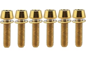 Wanyifa Titanium M5x20mm with Washer Allen Hex Tapered Bolts Screw for Bicycle Stem Pack of 6 (Gold)