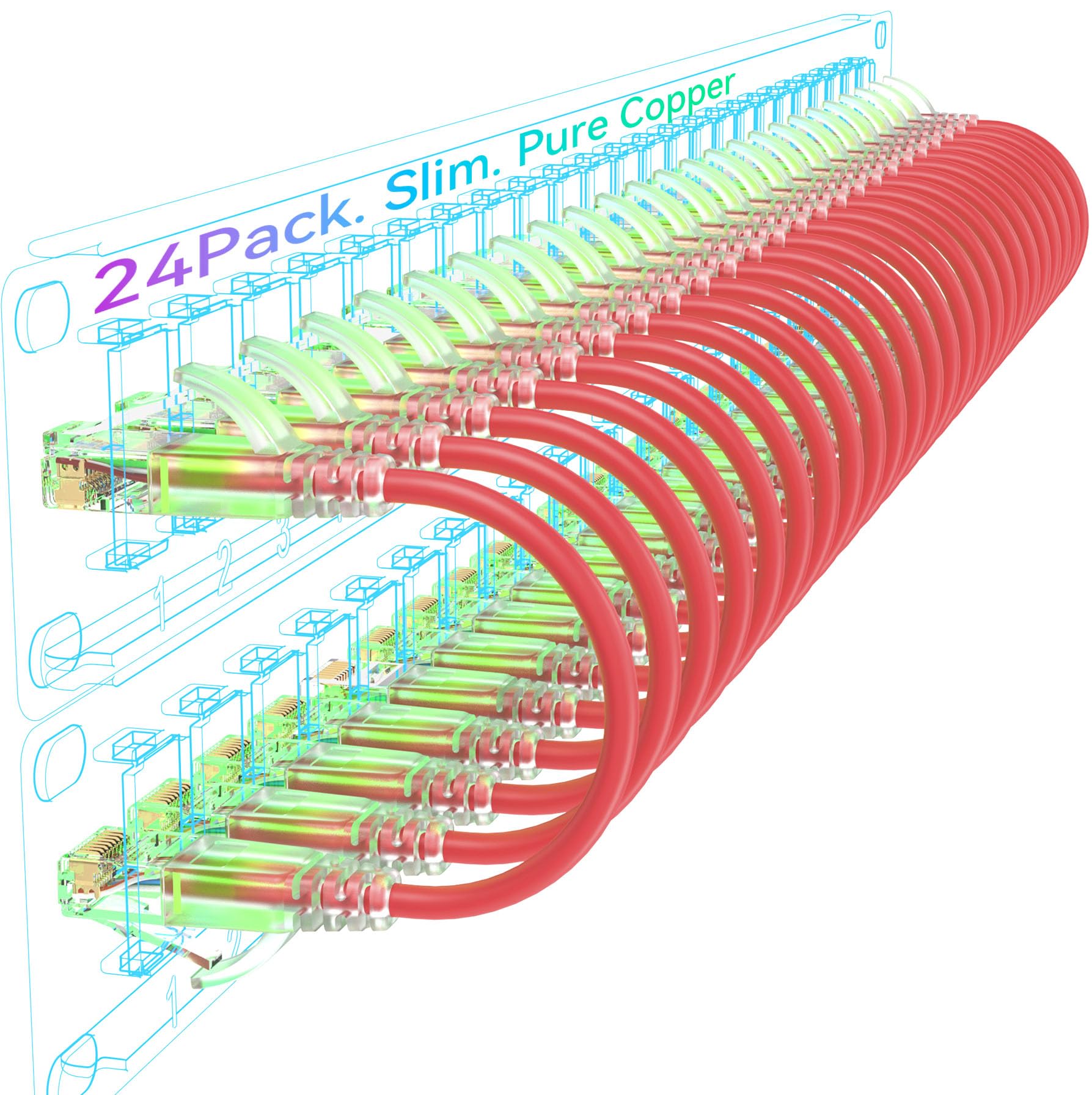 Photo 1 of Sokqovt Cat6a Patch Cables Slim 0.5ft (24 Pack), Flexible Cat6 Ethernet Cable 10G 550MHZ, 28AWG Pure Copper Cat6 for Network Cabinet, Red