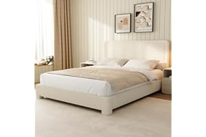 WEUP Queen Size Boucle Bed Frame, Modern Cream Bed Frame with Headboard, Soft Rounded Corners, No Box Spring Required, Adjustable Headboard, Easy Assembly