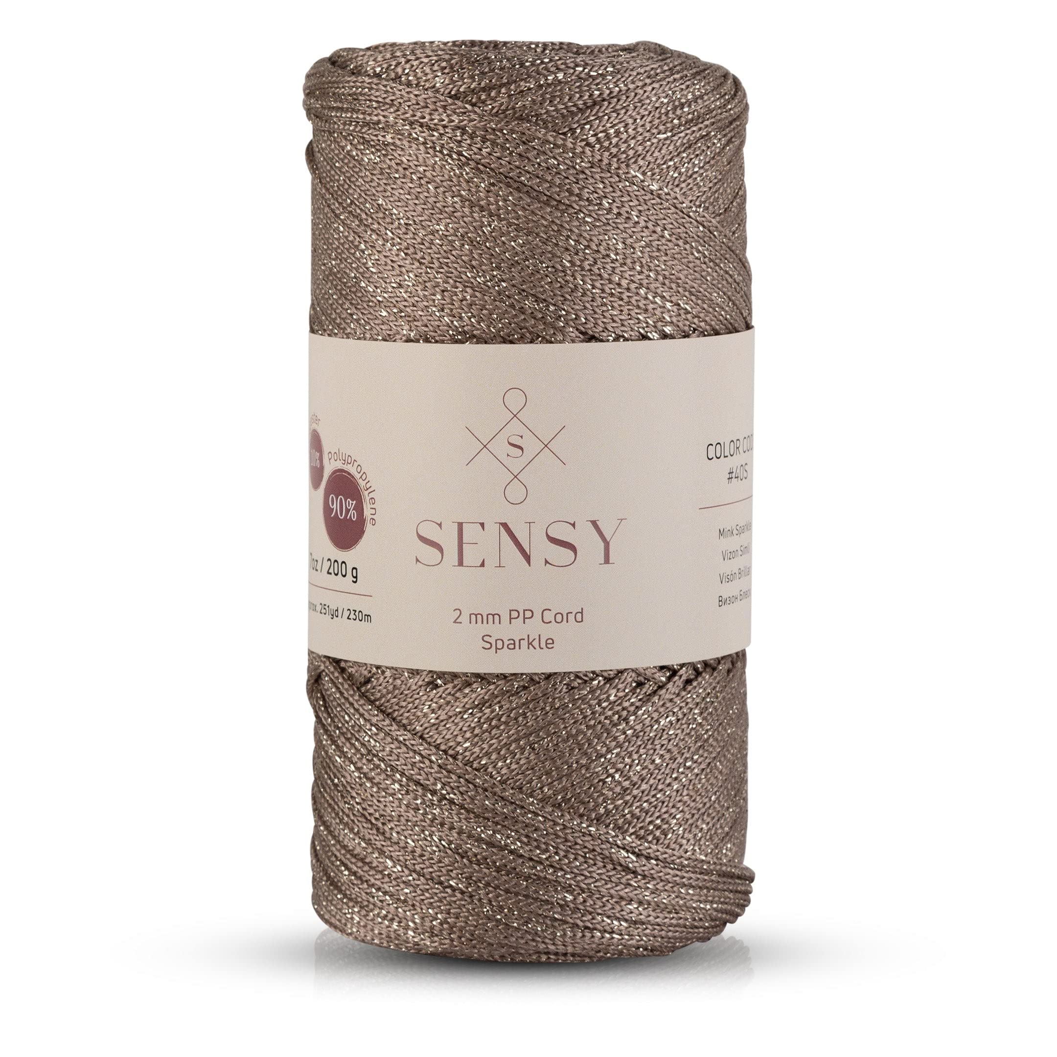 Sensy Premium 2mm 251 Yards Sparkle Polyester Rope 90% Polypropylene 10% Polyester Cord Macrame Cord 2mm Crochet Bag Cord Macrame Rope Crochet Thread Gift for Knitter (Mink Sparkle) — image 1