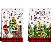 XCHI Nutcracker Snowman Christmas Tree Kitchen Towels Dish Towels 18x26 Inch Xmas Home Kitchen Decorations Hand Towels Set of 2 Drying Dishcloth