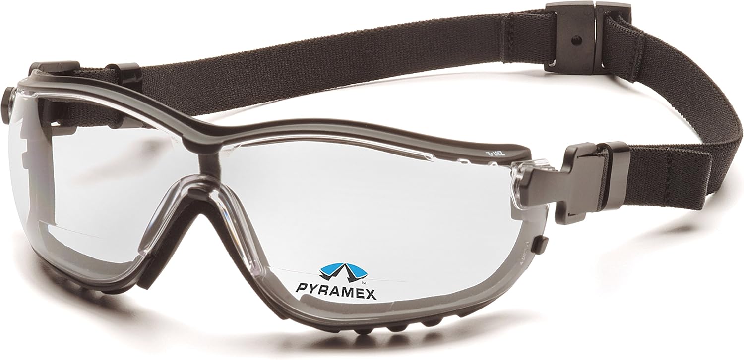Pyramex Safety V2G Readers Eyewear, Black Strap/Temples, Clear +2.0 Anti-Fog Lens