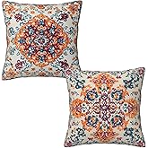 Mshutbna Vintage Bohemian Carpet Pattern Pillow Covers 18x18 inch Set of 2 Orange Blue Ethnic Pillow Case Cushion Cover for Home Sofa Couch Living Room Car Decor
