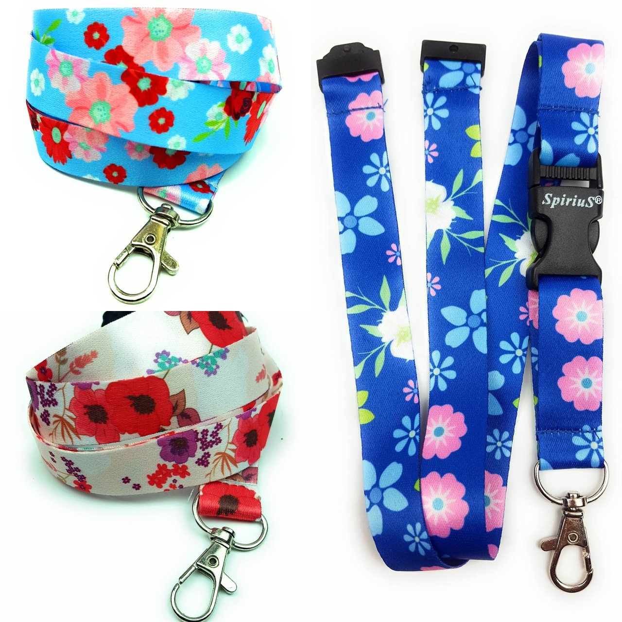 3 X SPIRIUS Lanyard Neck Strap for Phone, ID Badge Holder, Key Holder Keychain (Set H)