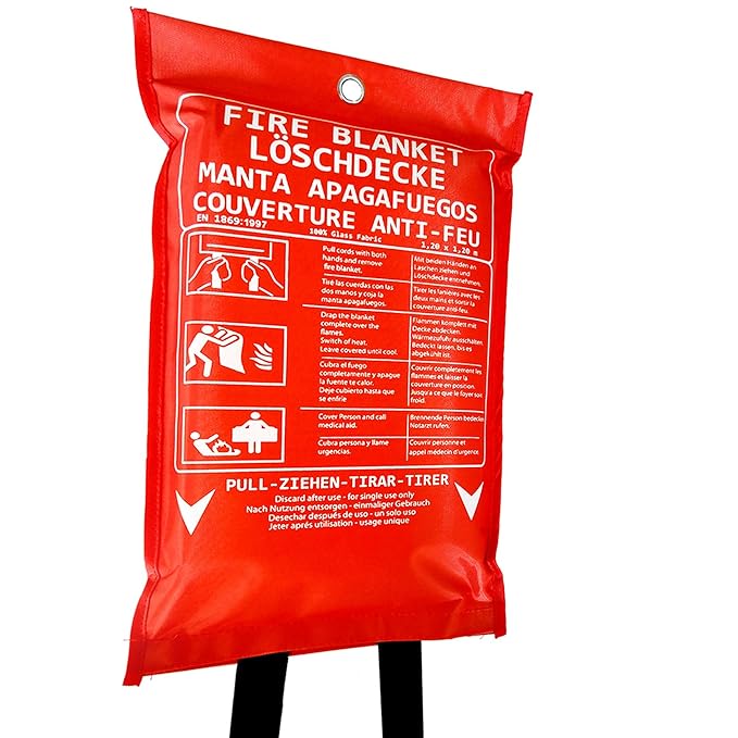 Löschdecke Brandschutzdecke I 1,2x1,2 m große Feuerlöschdecke DIN EN 1869 geprüft I Erste Hilfe & Sicherheit für Arbeit Haush