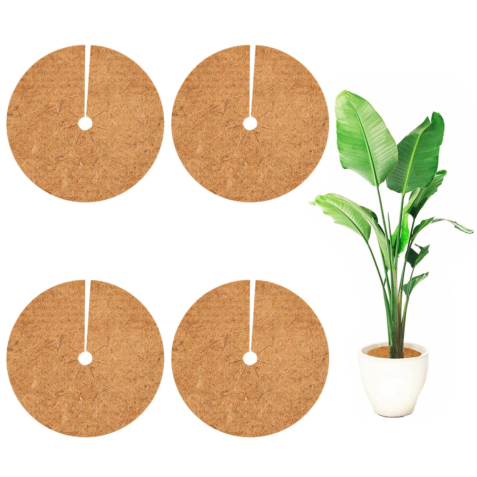 LangRay Coconut Fiber Disc for Plants, Coconut Mulch Mats, Mat for Potted Plants Protect Tree Roots Plants Frost Proof Cold Protection (40cm 4pcs)
